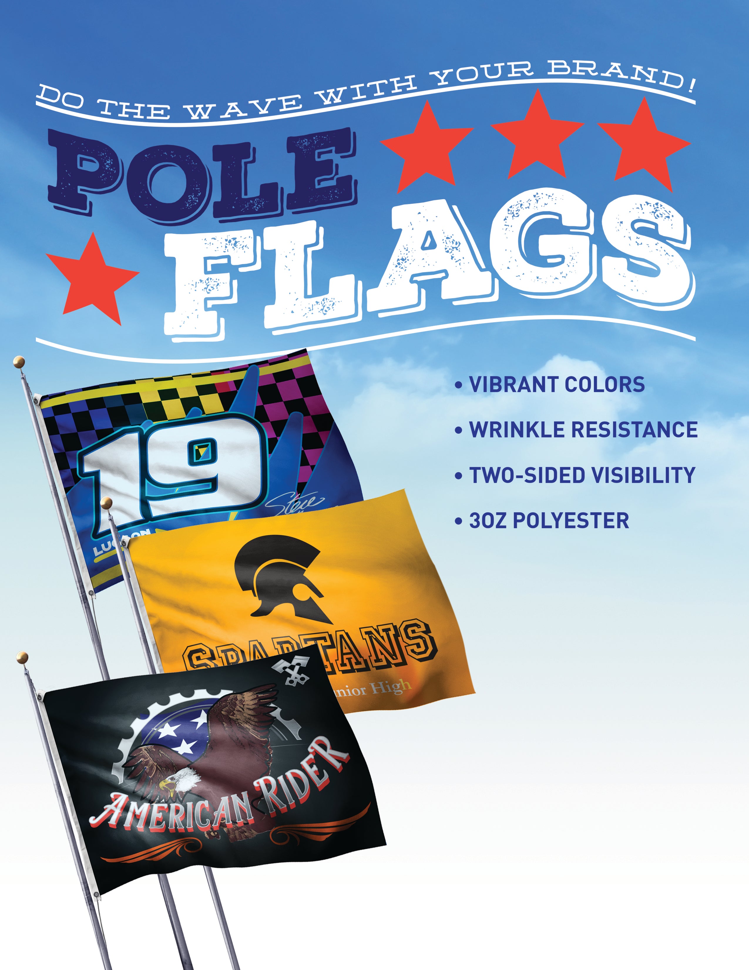 Custom Pole Flag,  Hem & grommet for pole installation  1 or 2 sided graphic - Tremendos Dsigns